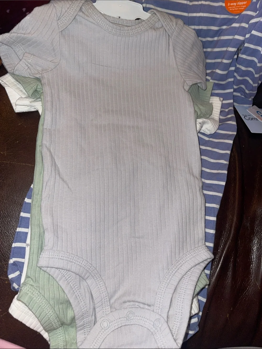 Carter's 3 pack White Moon & Star Ribbed Bodysuit with Blue Stripe Sleeper